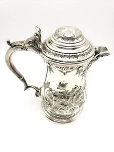 lot 615 image: Antique William Gallimore & Co Sheffield Coffee  Tea Pot Figural and Intricate Pattern