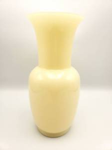 lot 2 image: Venini Murano Opaline Vase in Straw Yellow  Cream Color with Original Box