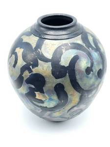 lot 403 image: Chad Jerzak Signed Raku Pottery Vase 10 12 Tall
