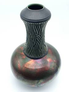 lot 404 image: Chad Jerzak Signed Raku Pottery Vase 13 Tall
