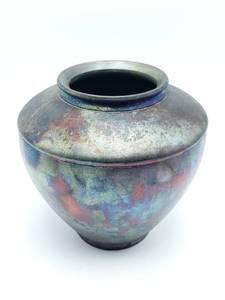lot 405 image: Chad Jerzak Signed Raku Pottery Vase 7 14 Tall