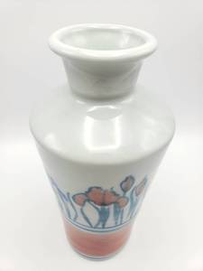 lot 410 image: Artist Signed 10 12 Ceramic Pottery Vase Iris Motif