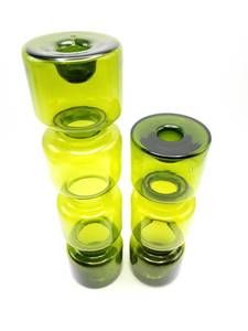 lot 316 image: 1960s MCM Mid-Century Modern Scandinavian Avacado Green Candle Holders  12 14, 9 14 Tall