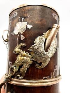 lot 22 image: Antique 19th Century Asian Opium Pipe Bamboo with Inlaid Mother of Pearl