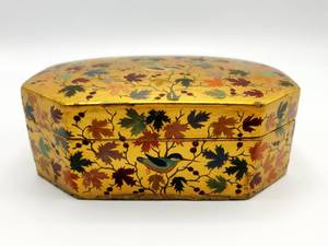 lot 24 image: Antique Lacquered Trinket Box Flower & Bird Design Kashmir H.M. Sadiq Hassan Abad Rainawari