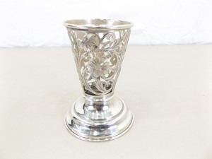 SOLID .925 Sterling Silver Etched Filigree Cup Holder