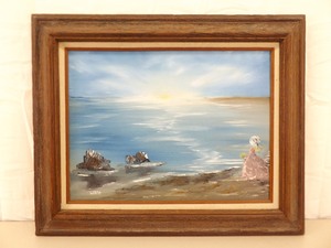 Wood Framed Oil on Canvas Painting of a Lady By the Seaside