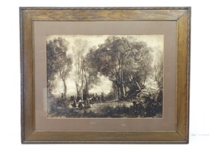 Antique Hand Carved Wood Framed&nbspPrint Dancing Nymphs by Jean Baptiste Camille Corot