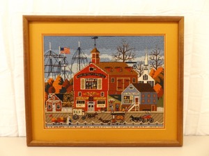 Well Done Wood Framed Embroidered Needlepoint Portsmouth Scene