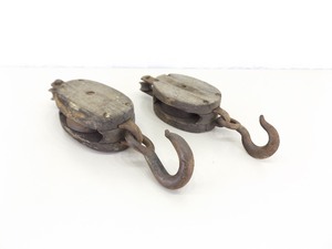 2 Medium Antique Wood and Iron Barn Pulleys