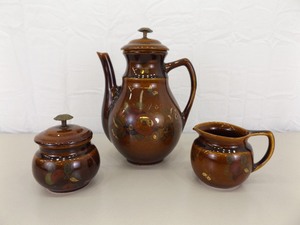 Vintage 5 Piece Georges Biard Teapot, Creamer, and Sugar Set