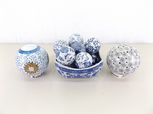 Lot of Asian Themed Porcelain Balls in a Bowl