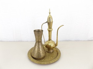 3 Piece SOLID Etched Brass Persian Themed Serving Set