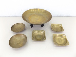 Lot of SOLID Etched Brass Asian Themed Trays, Bowls, etc.