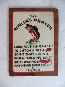 VINTAGE The Anglers Prayer Wooden Sign