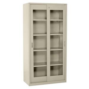 lot 230 image: Sandusky 72 in. H x 36 in. W x 18 in. D Freestanding Clear View Sliding Door Steel Cabinet in Putty, BV4S361872-07