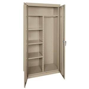 lot 261 image: Sandusky Classic Series 36 in. W x 72 in. H x 24 in. D Combination Storage Cabinet with Adjustable Shelves in Tropic Sand - Missing Shelves, 1 Dented Shelf and Dents on Cabinet itself - See Photos.