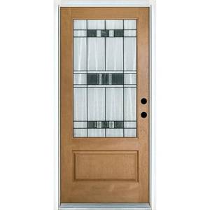 lot 283 image: MP Doors 36 x 80 Savana Light Oak Right-Hand Inswing 34 Lite Decorative Exterior Fiberglass Prehung Door.