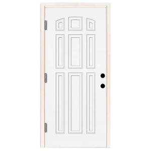 lot 290 image: Steves & Sons 32 in. x 80 in. Premium 9-Panel Primed White Steel Prehung Exterior Door, Left-Hand Inswing.
