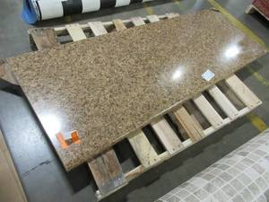 lot 277 image: Laminate Kitchen Counter Top, Brown Variation Stone Pattern Approximately 72 X 25 With Bullnose Curved Front.