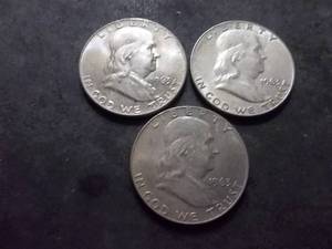 lot 55 image: 3-1963 D Franklin Half Dollars