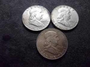 lot 57 image: 3-1963 D Franklin Half Dollars