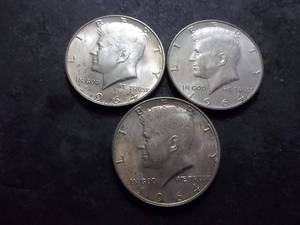 lot 58 image: 3-1964 D JFK Silver Half Dollars 90%