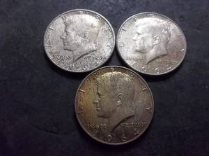 lot 59 image: 3-1964 D JFK Silver Half Dollars 90%