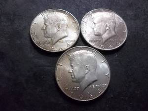 lot 60 image: 3-1964 JFK Silver Half Dollars 90%