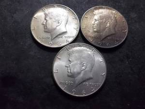 lot 62 image: 3-1964 JFK Silver Half Dollars 90% MS