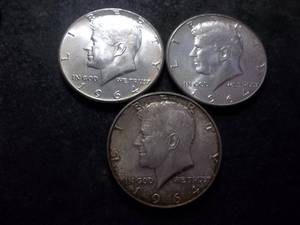 lot 63 image: 3-1964 JFK Silver Half Dollars 90% MS
