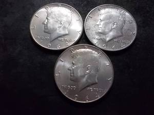 lot 64 image: 3-1964 JFK Silver Half Dollars 90%. MS