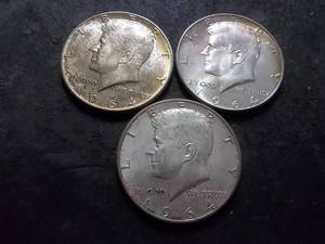 lot 65 image: 3-1964 JFK Silver Half Dollars 90% MS