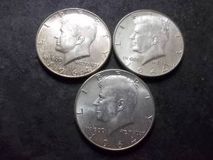 lot 67 image: 3-1964 JFK Silver Half Dollars 90% MS
