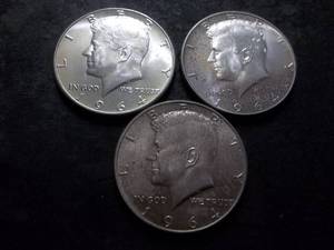 lot 68 image: 3-1964 JFK Silver Half Dollars 90% MS