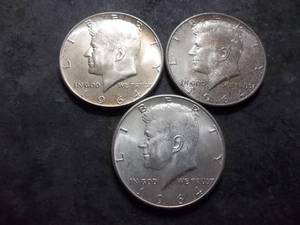 lot 69 image: 3-1964 JFK Silver Half Dollars 90% MS