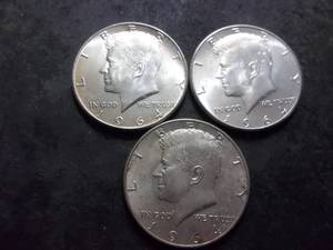 lot 71 image: 3-1964 JFK Silver Half Dollars 90% MS