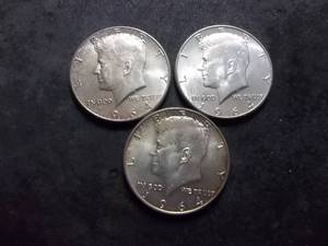 lot 72 image: 3-1964 JFK Silver Half Dollars 90% MS