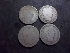 lot 83 image: 1896, 1897, 1907, 1908 Barber Quarters