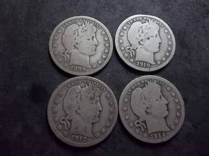 lot 84 image: 1909, 1910, 1912, 1914 D Barber Quarters
