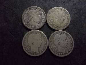 lot 85 image: 1898, 1899 O, 1907 D, 1908 O Barber Quarters