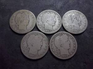 lot 87 image: 1893 Far O, 1898, 1899, 1907 O, 1908 O Barber Quarters