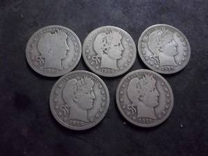 lot 88 image: 1898, 1909 D, 1915, 1915 D, 1916 D Barber Quarters