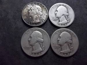lot 91 image: 1932, 1944, 1944 D, 1945 Washington Quarters