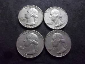 lot 93 image: 1961 D, 1963 D, 1964 D, 1964 D Washington Quarters
