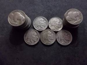 lot 108 image: Partial Roll Of Buffalo Nickels (25)