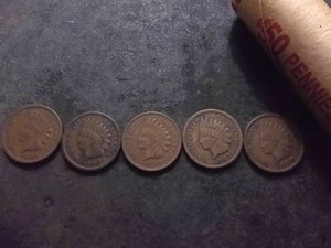lot 110 image: Full Roll Of 56 Indian Head Cents Dates From  1880s, 1890s, 1900s.
