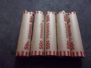 lot 112 image: 5 Rolls Of Lincoln Wheat Cents 1909-1958