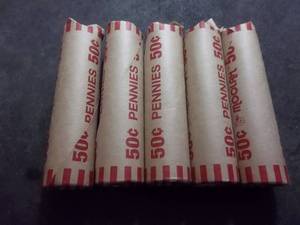 lot 113 image: 5 Rolls Of Lincoln Wheat Cents 1909-1958
