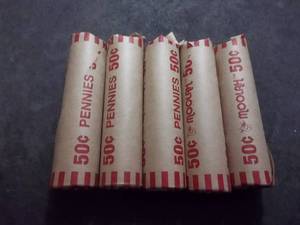 lot 114 image: 5 Rolls Of Lincoln Wheat Cents 1909-1958